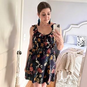 Navy Floral Peplum Dress